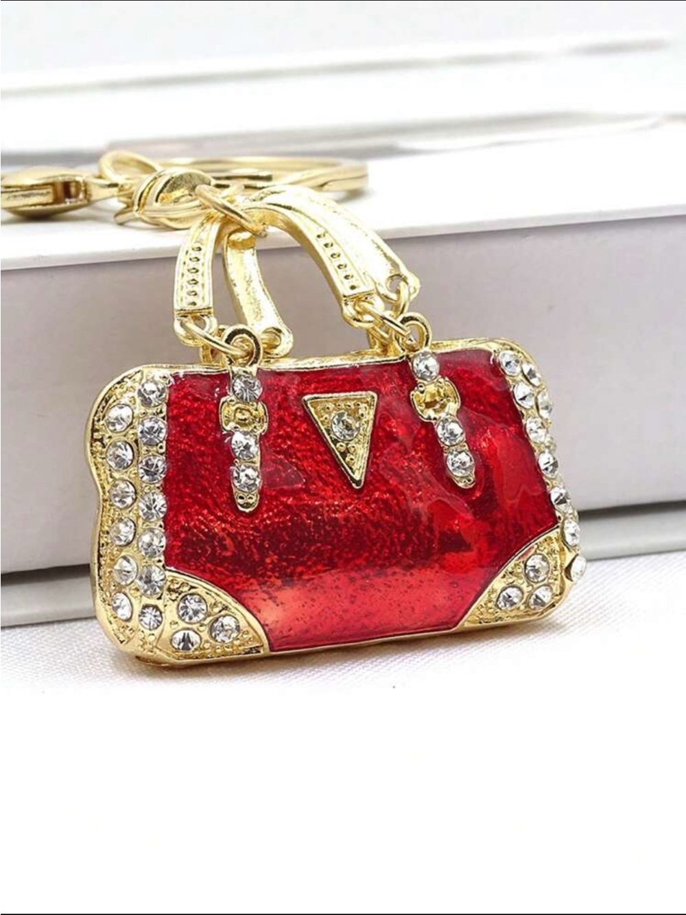 Red Crystal Accent Handbag Keychain